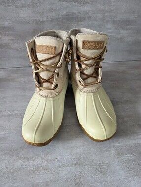 Oat And Gold Rubber And Canvas Sperry Saltwater Duck Boots Ladies Size 7